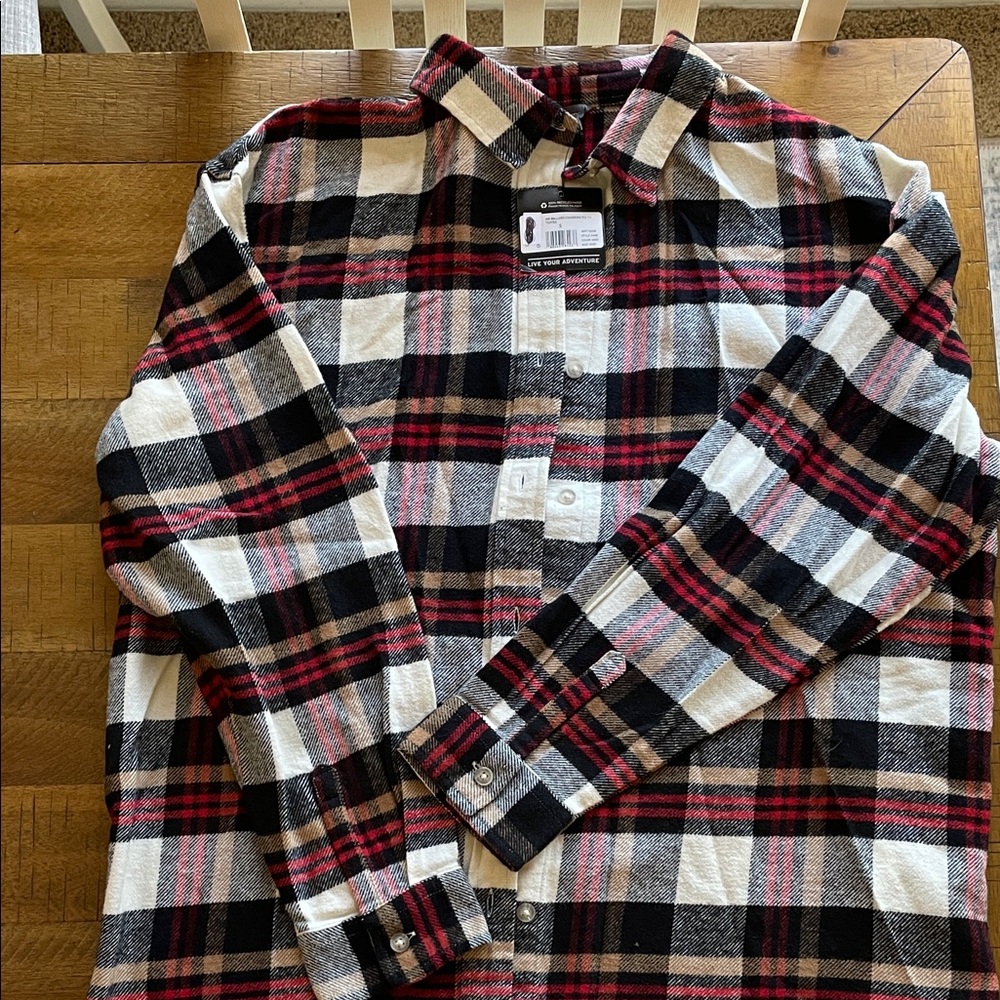 Eddie Bauer Women’s Plaid Button Down Shirt - Flannel, Black, Red, White